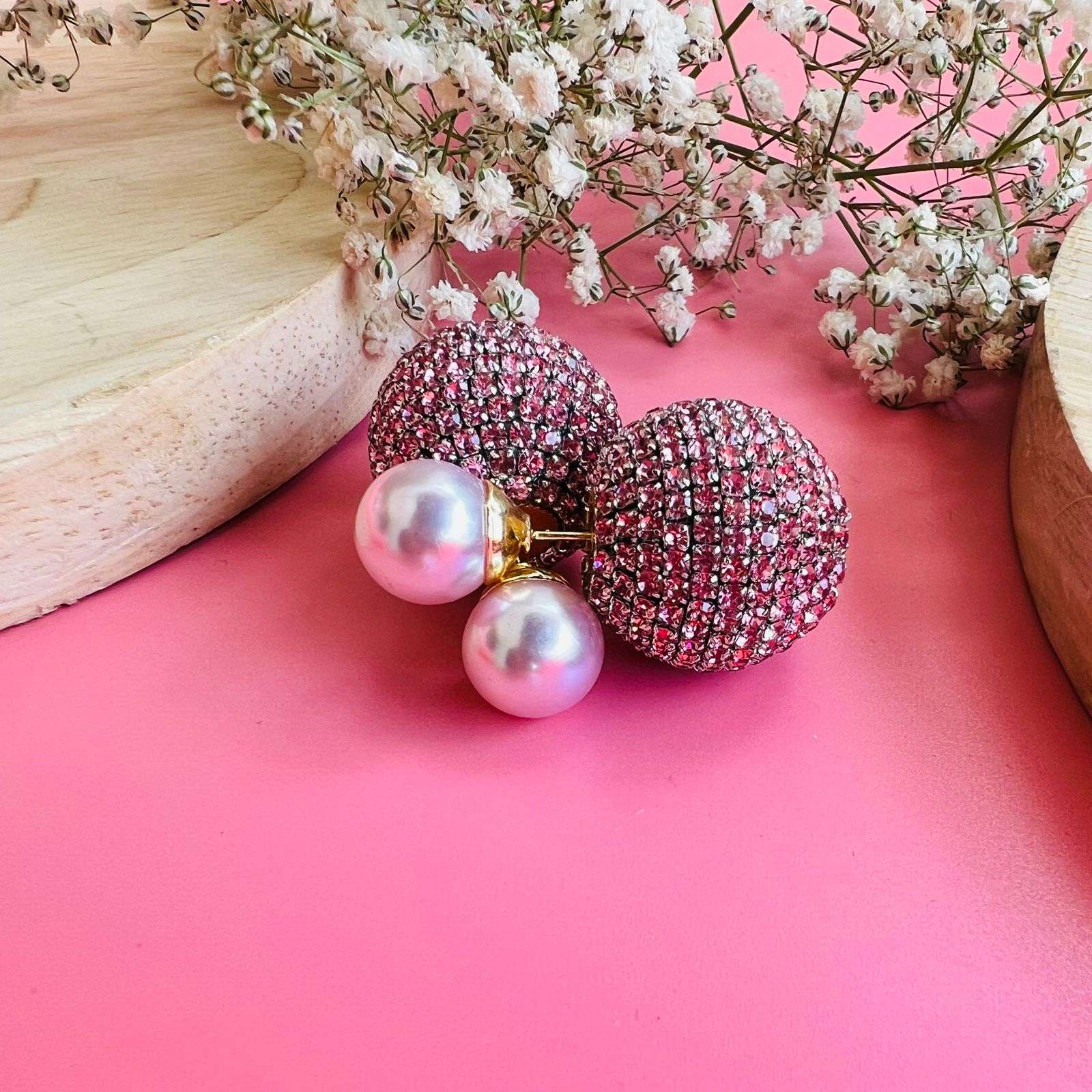 Layla double glitter pearl studs velvet box by shweta