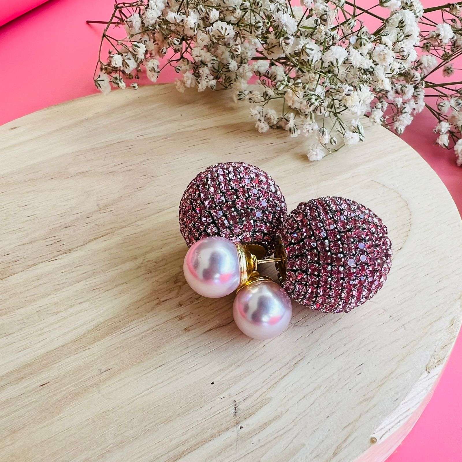 Layla double glitter pearl studs velvet box by shweta