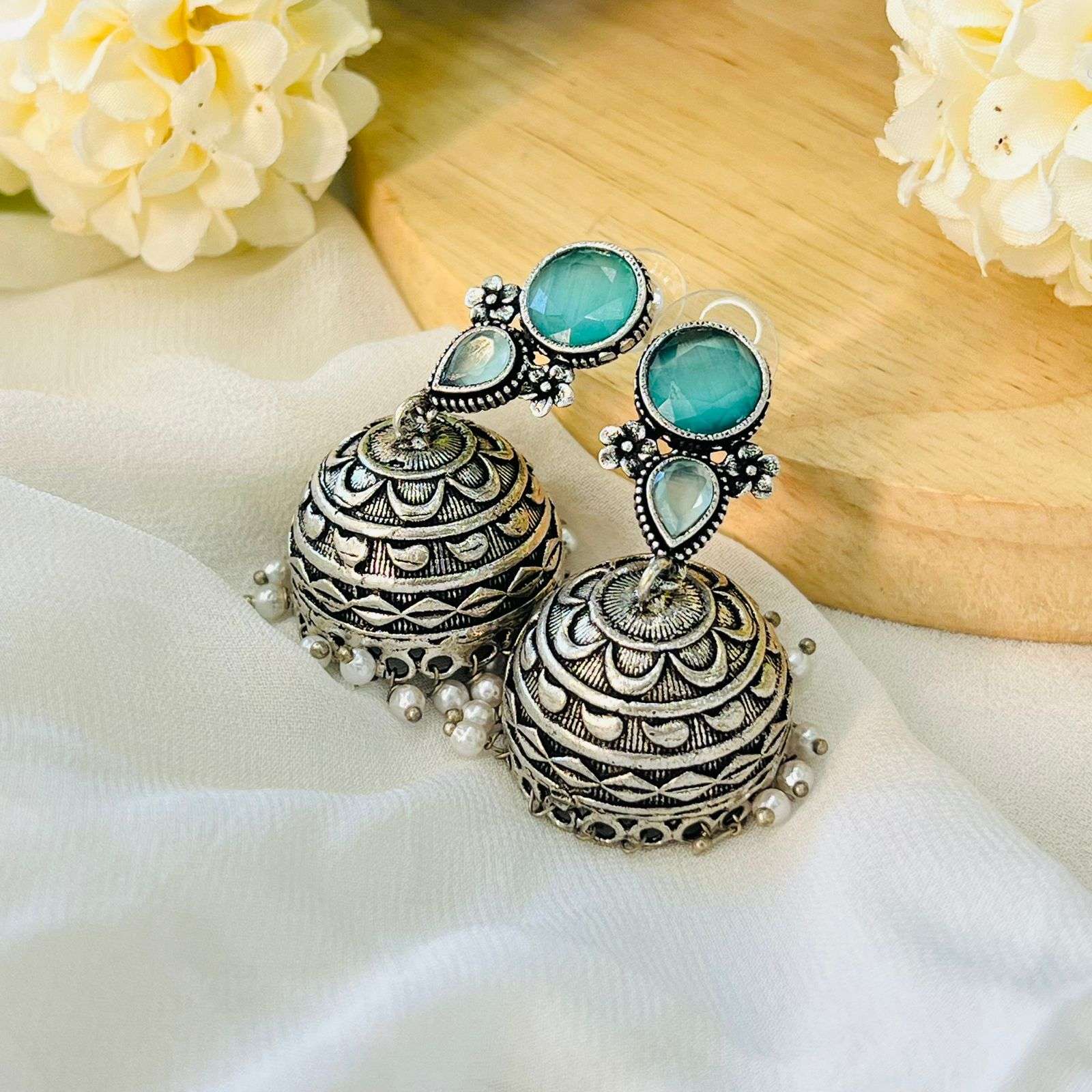 Oxidized Rumi Earrings Velvet box by Shweta