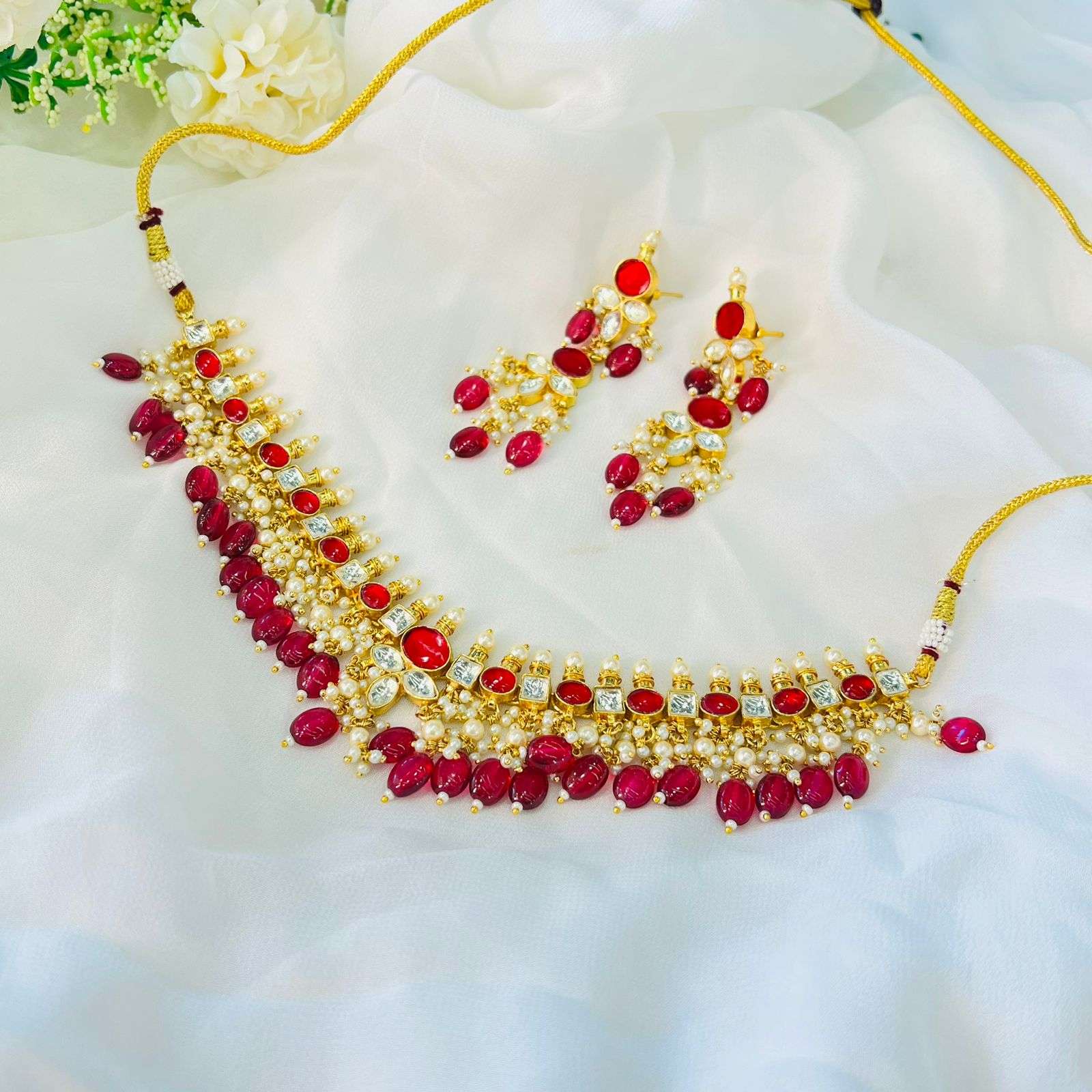 Nayaab Ruhaani Polki Neckpiece Velvet box by Shweta