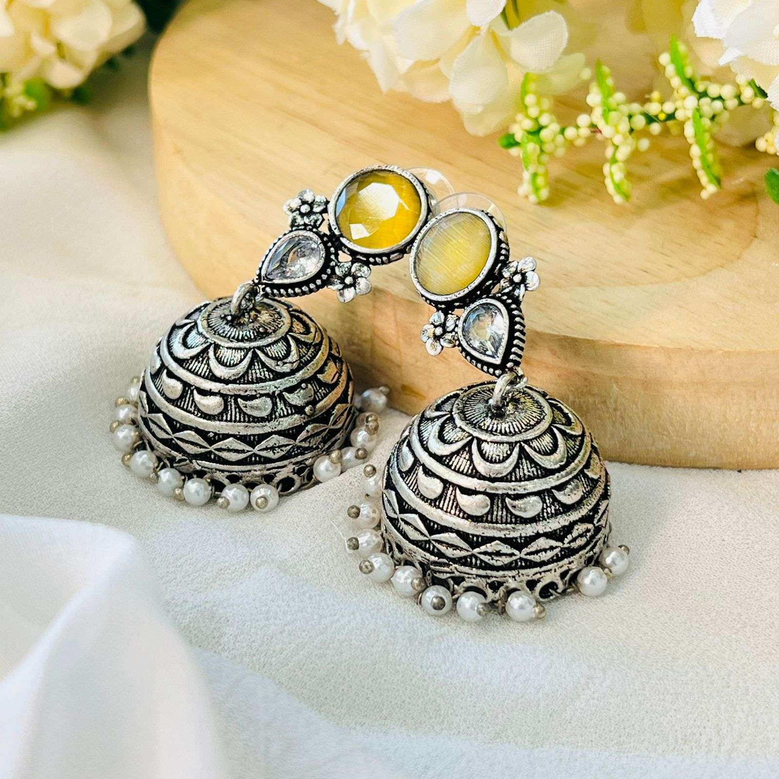 Oxidized Rumi Earrings Velvet box by Shweta