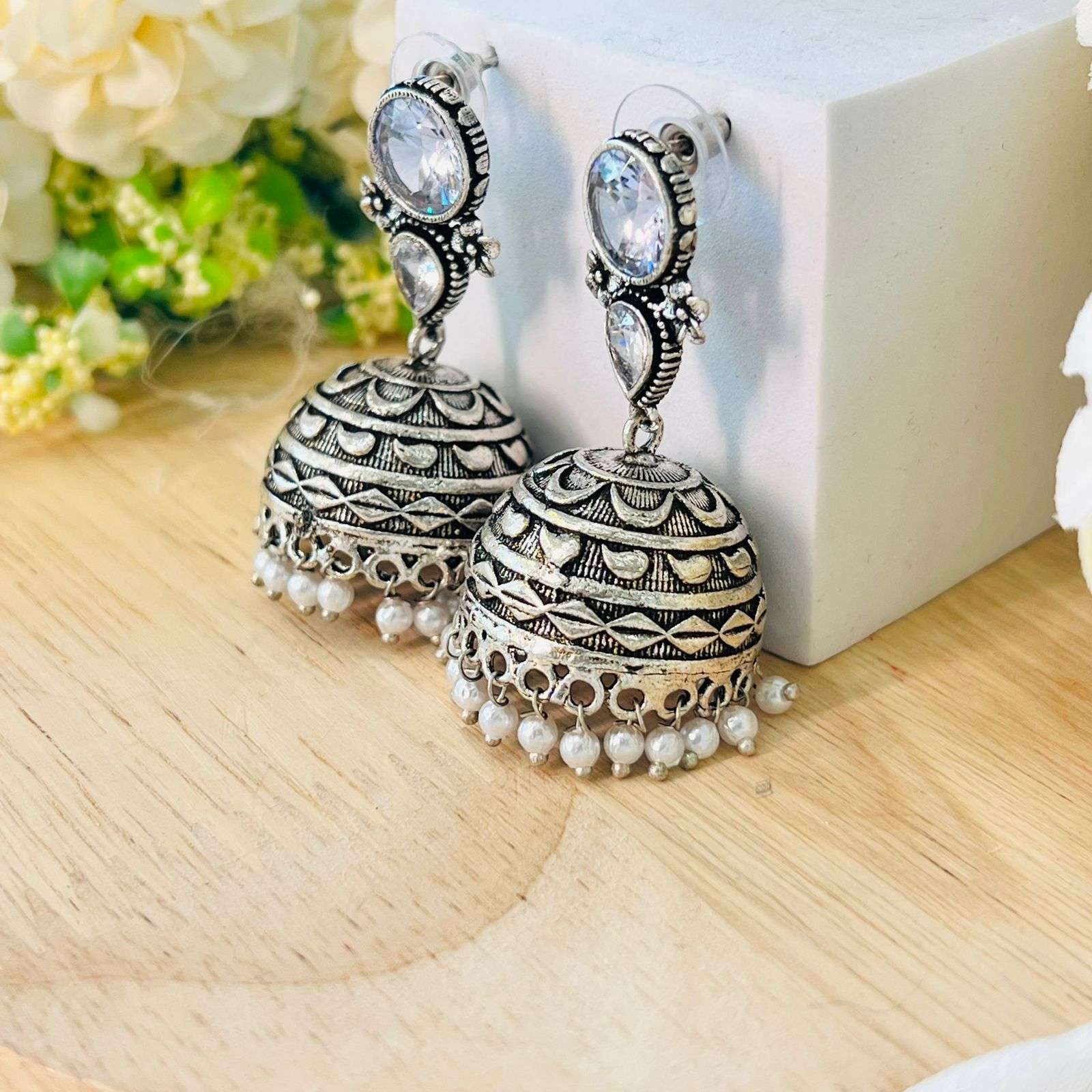 Oxidized Rumi Earrings Velvet box by Shweta