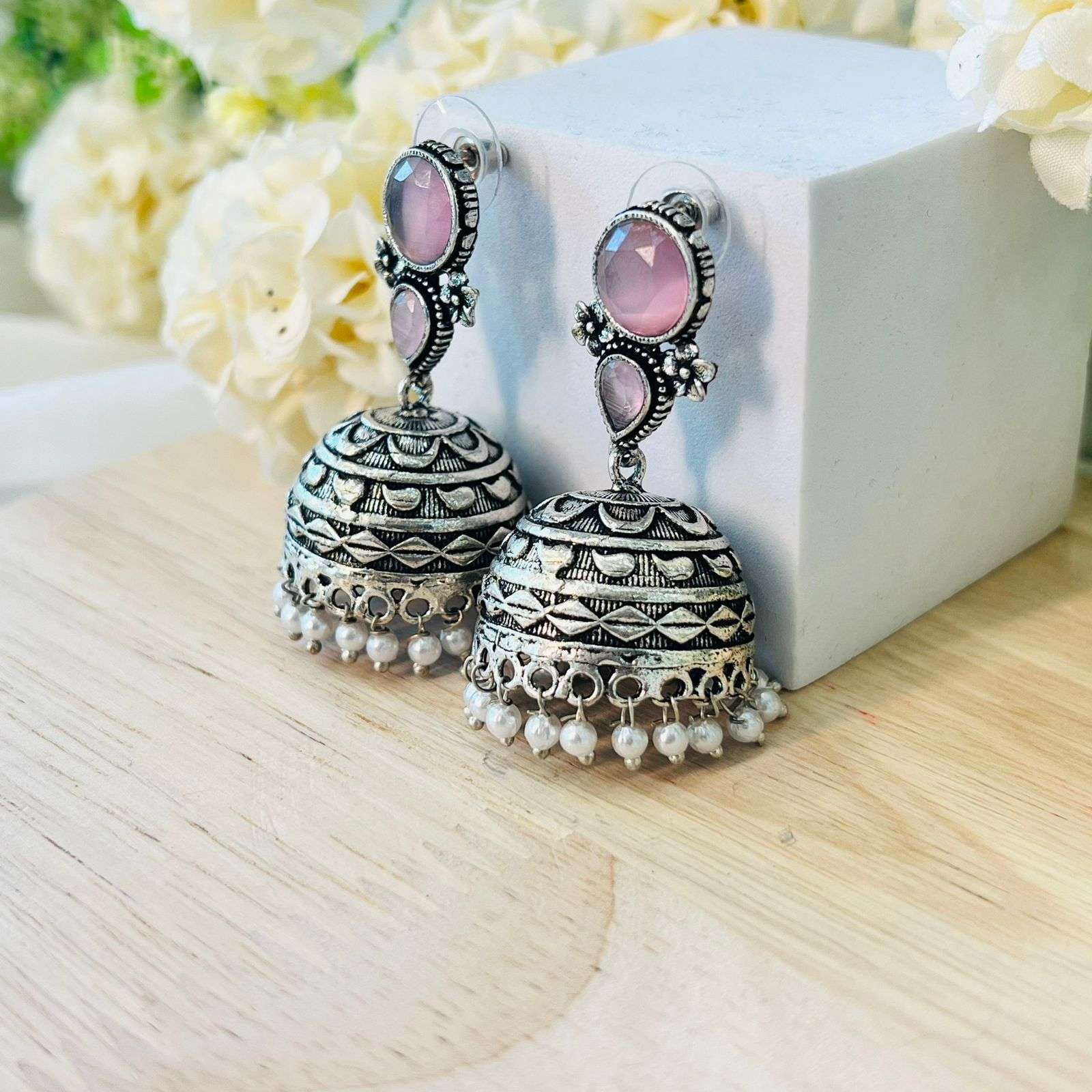 Oxidized Rumi Earrings Velvet box by Shweta