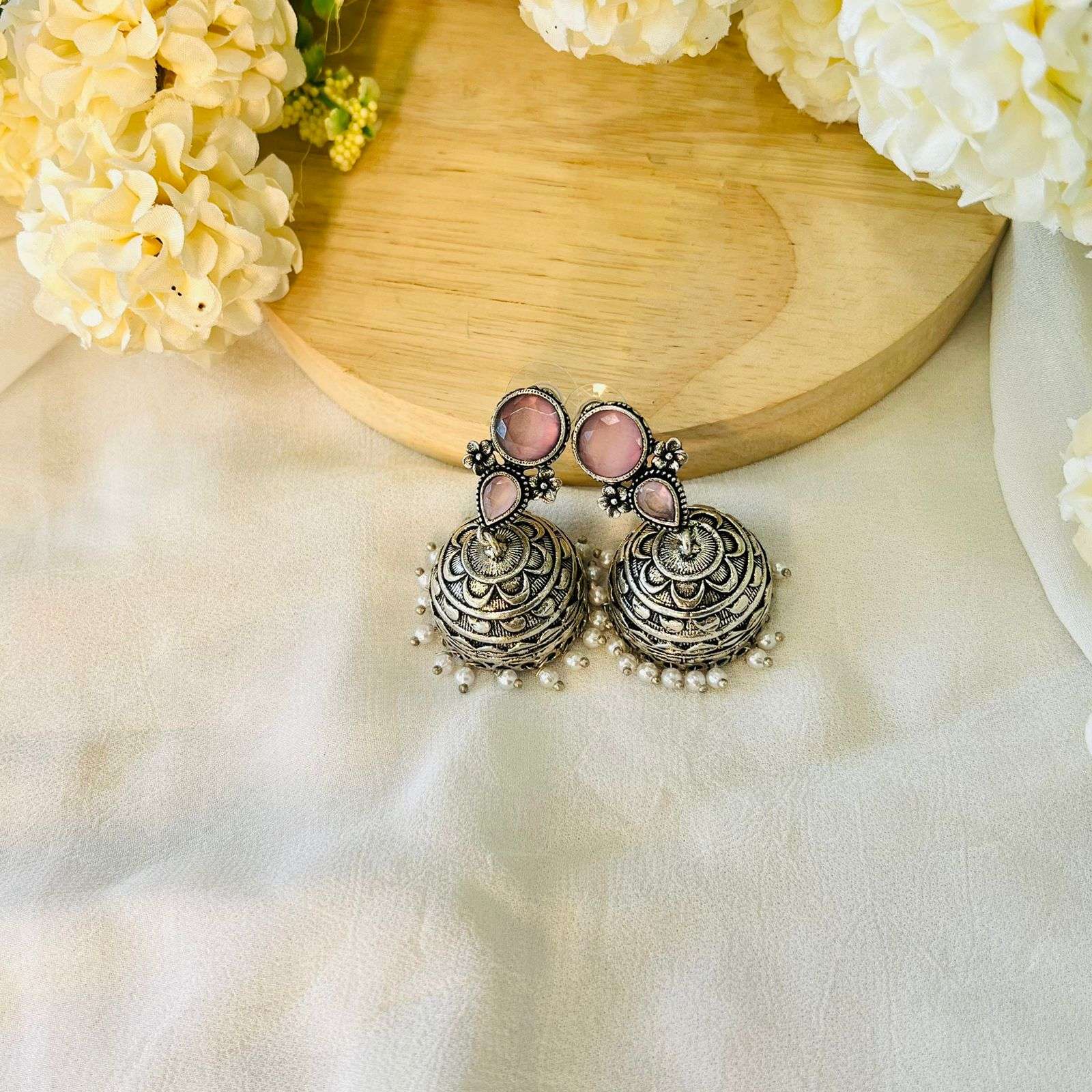 Oxidized Rumi Earrings Velvet box by Shweta