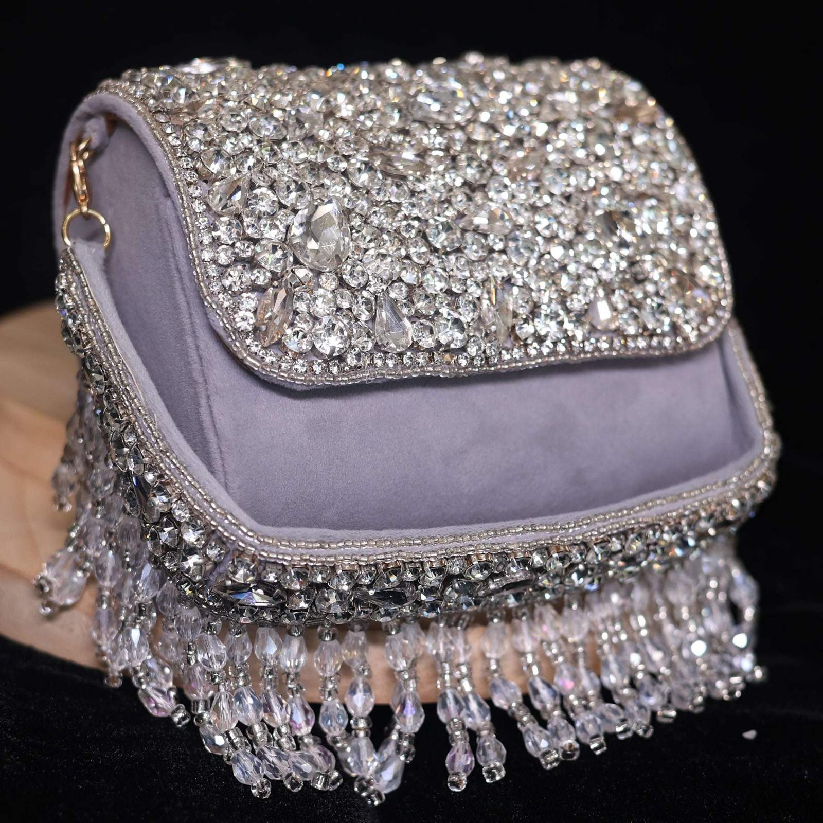 Vs crystal stone small bag Velvet box by Shweta