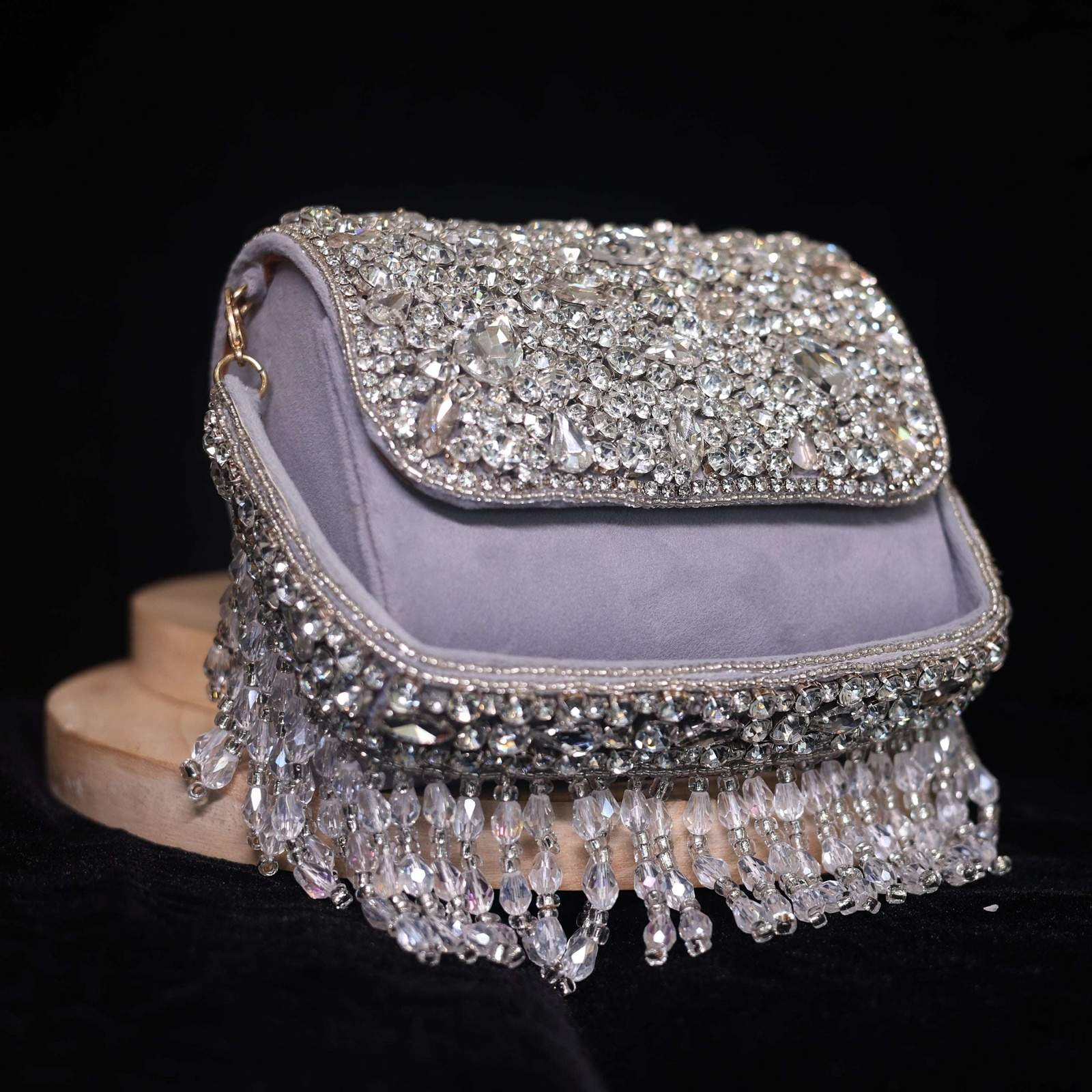 Vs crystal stone small bag Velvet box by Shweta