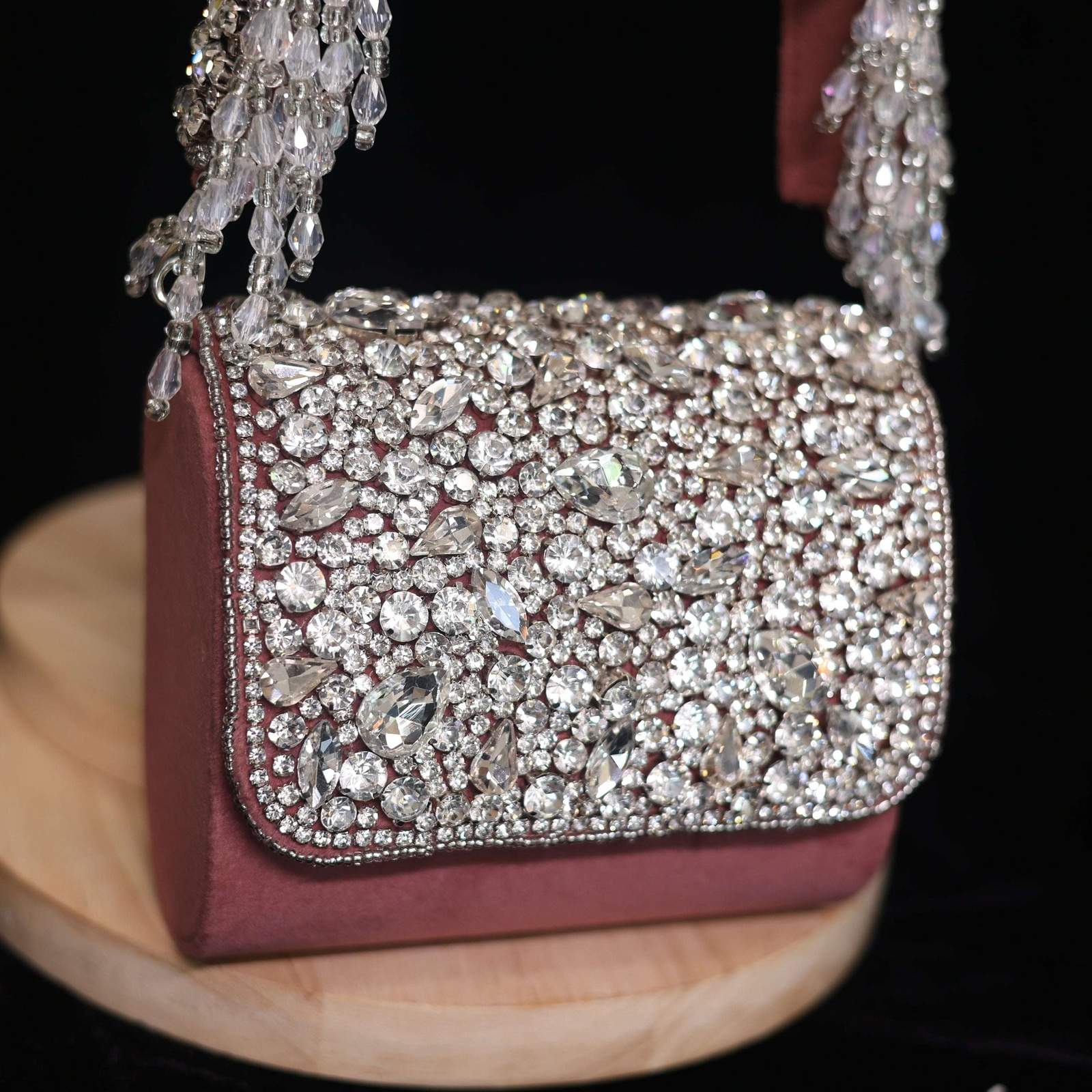 Vs crystal stone small bag Velvet box by Shweta