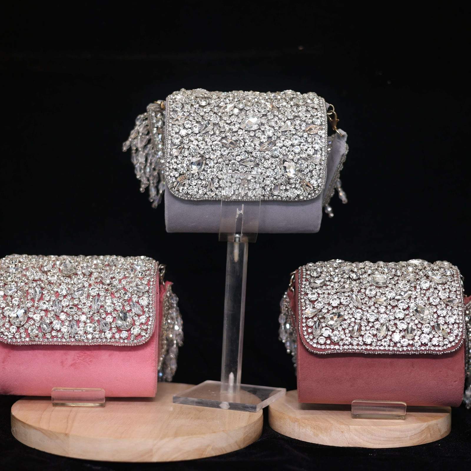 Vs crystal stone small bag Velvet box by Shweta