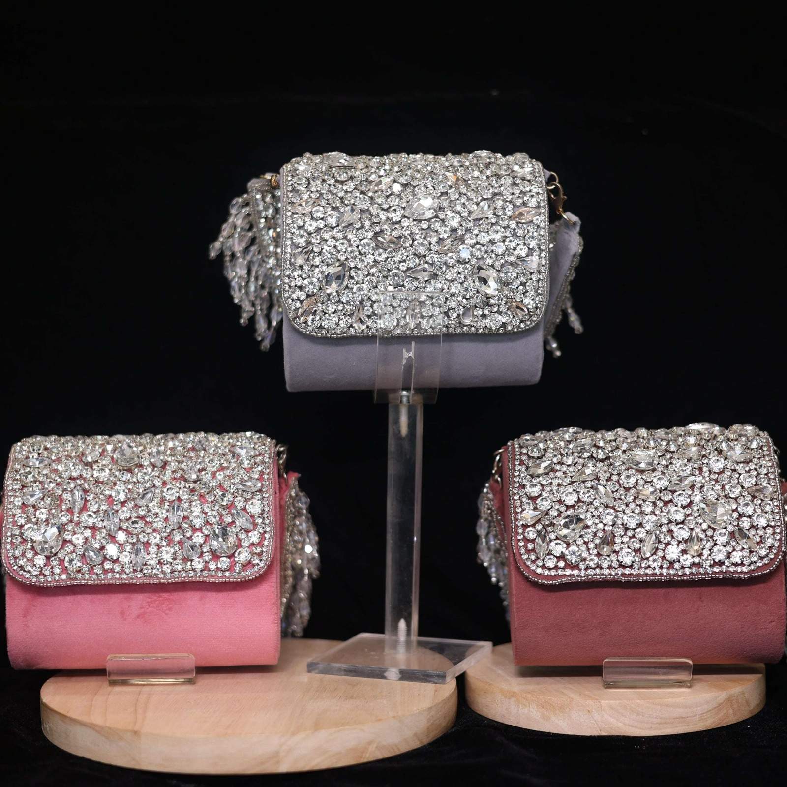 Vs crystal stone small bag Velvet box by Shweta