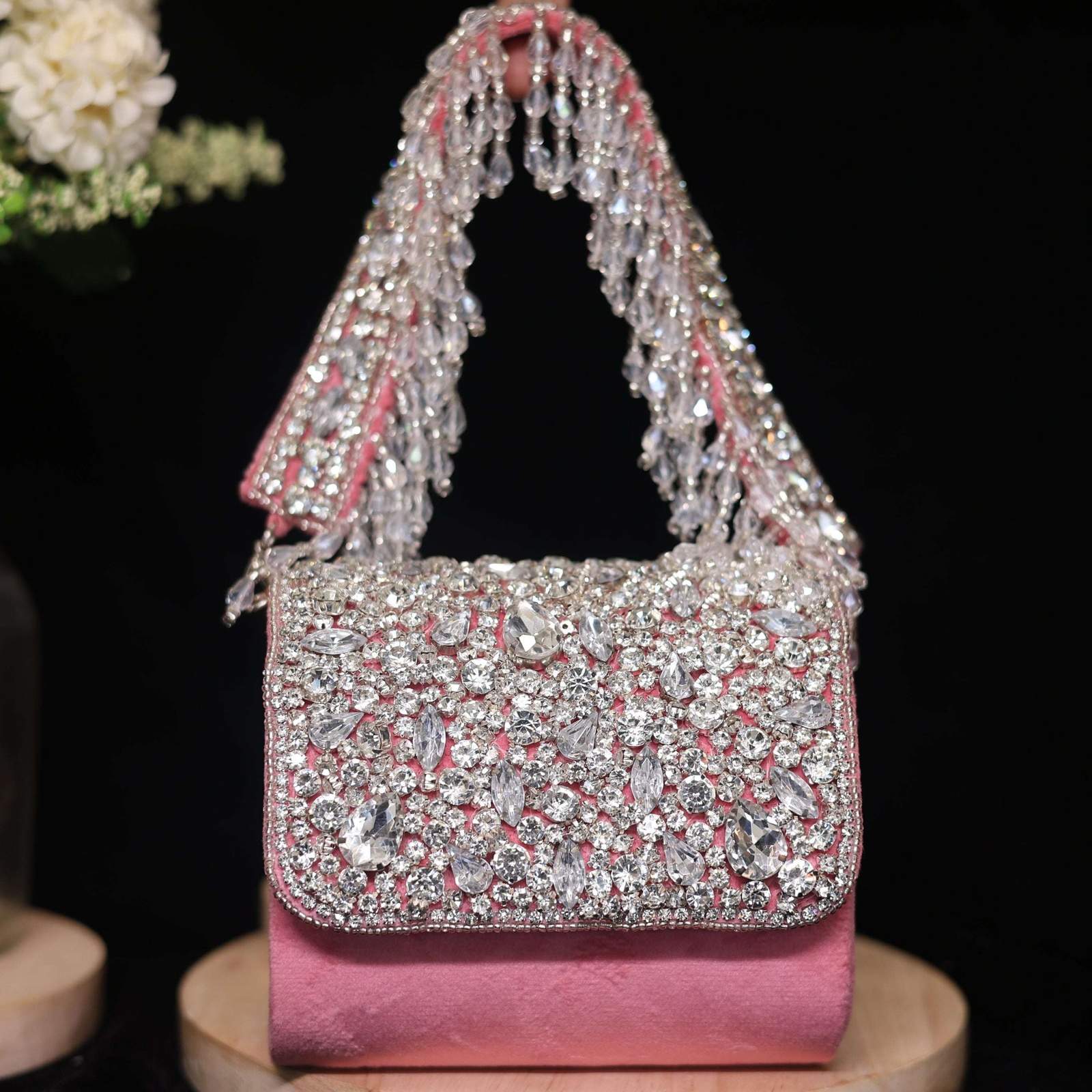 Vs crystal stone small bag Velvet box by Shweta