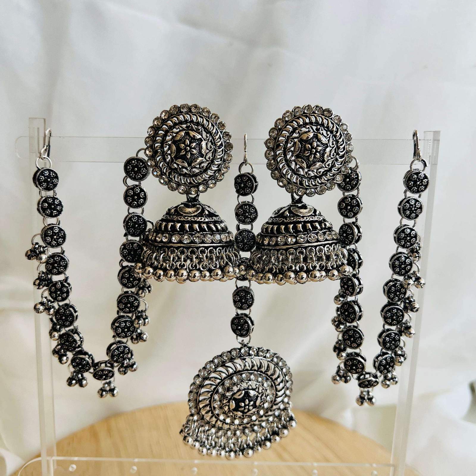 Oxidized Amora Jhumki with tikka Velvet box by Shweta