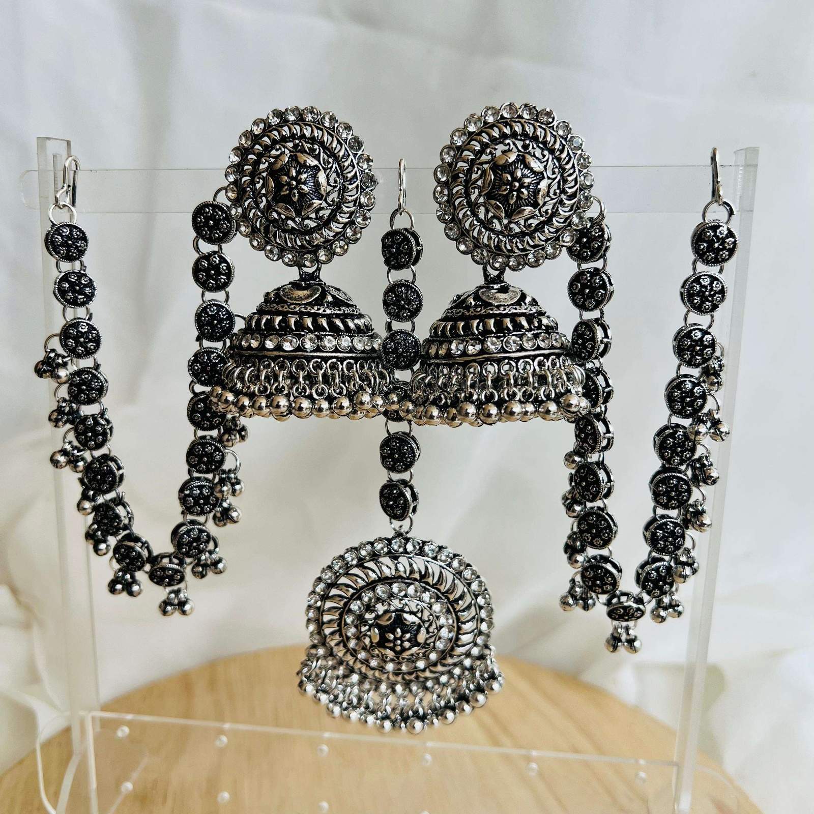 Oxidized Amora Jhumki with tikka Velvet box by Shweta