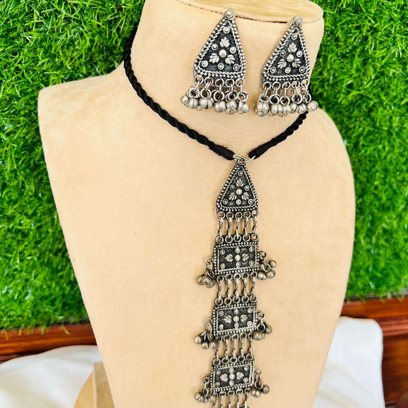 Oxidized Ellie long Neckpiece Velvet box by Shweta