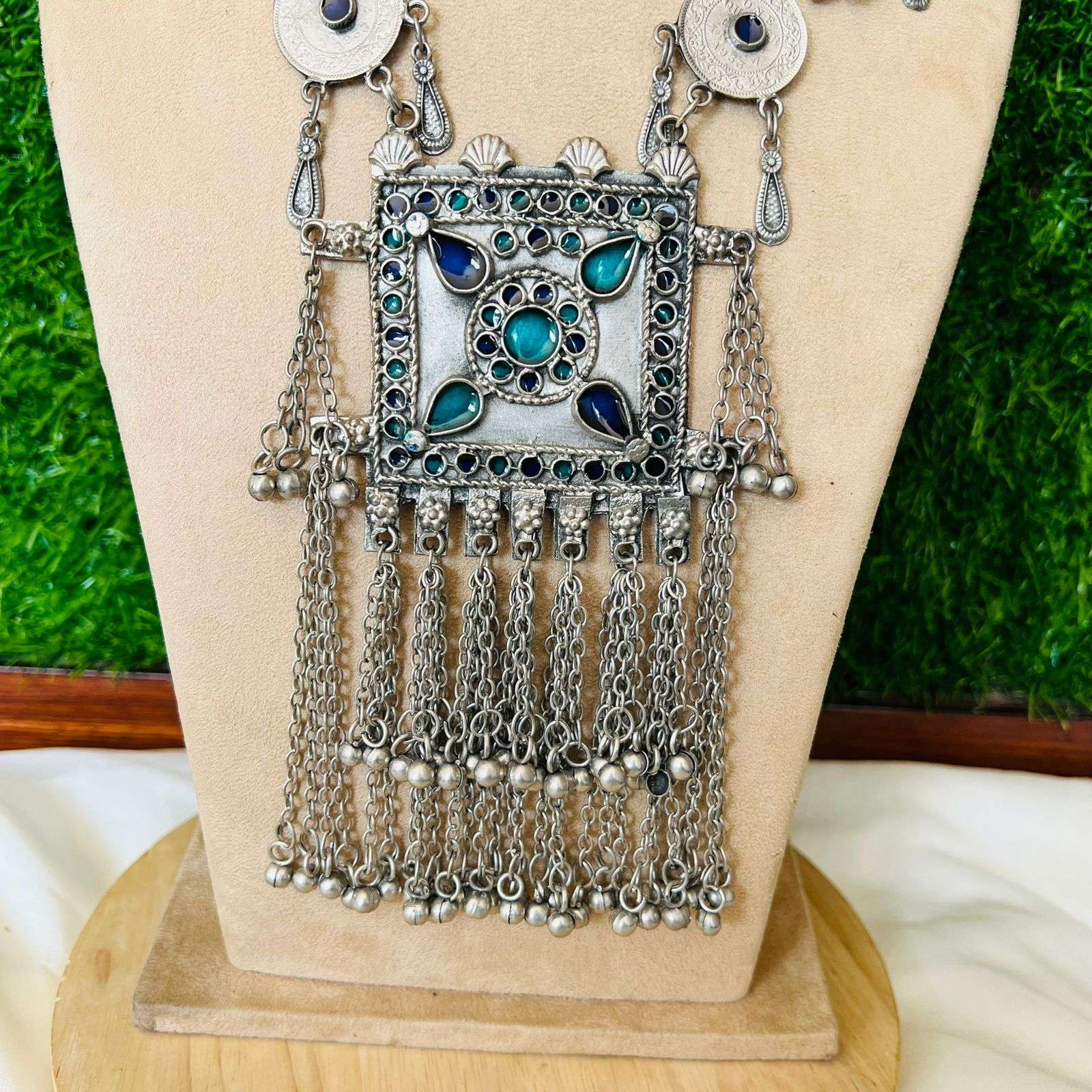 Oxidized Jessie long Neckpiece Velvet box by Shweta