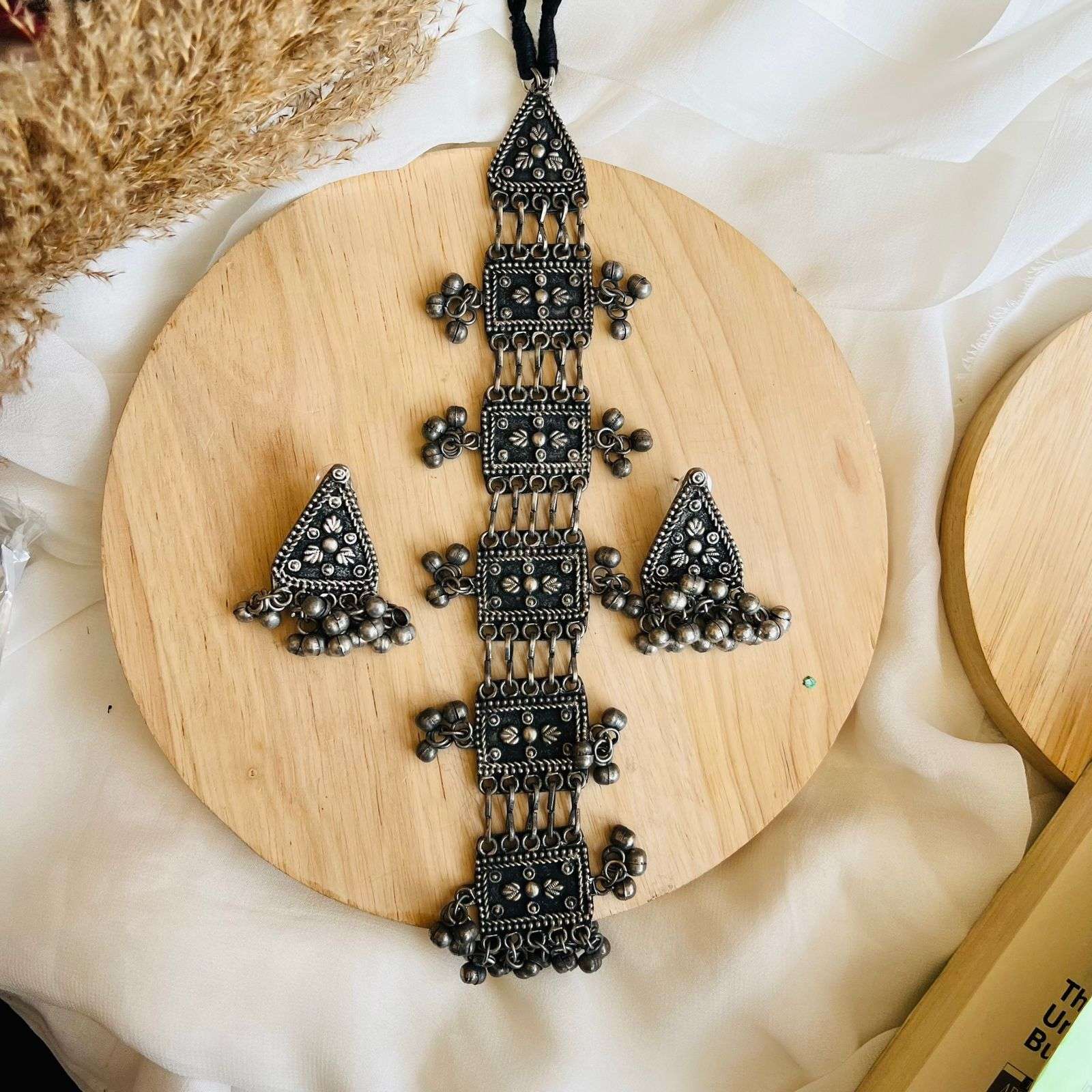 Oxidized Ellie long Neckpiece Velvet box by Shweta