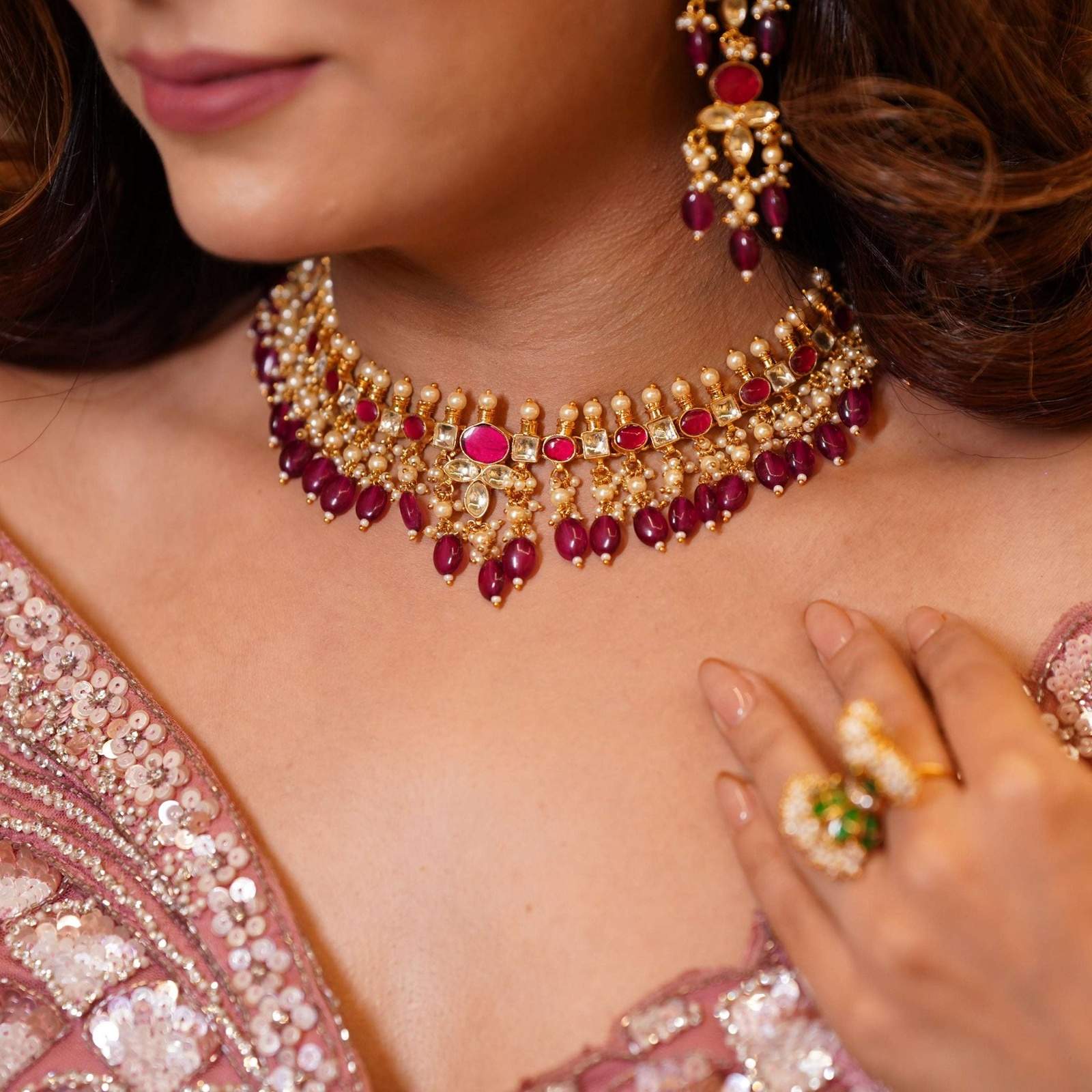 Nayaab Ruhaani Polki Neckpiece Velvet box by Shweta