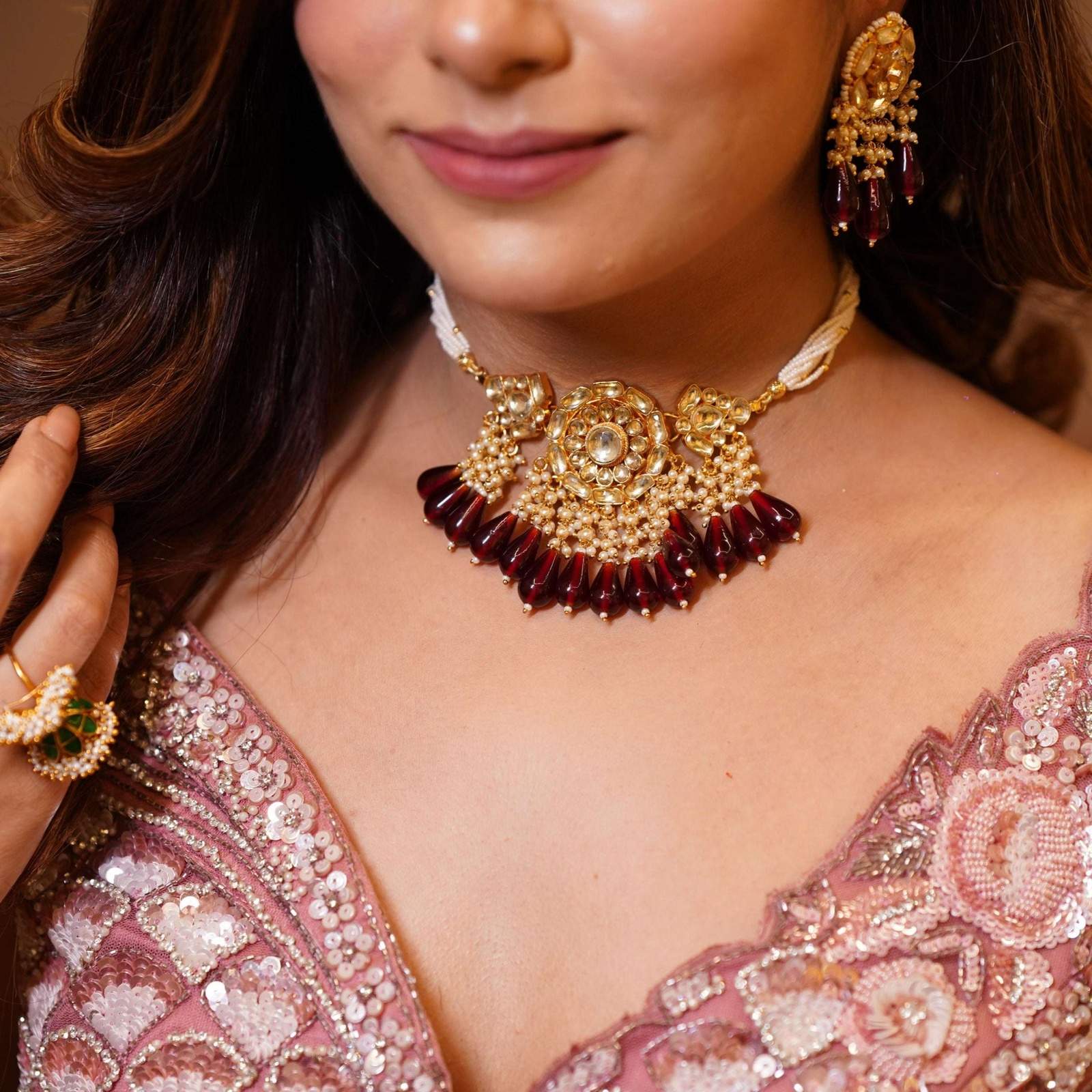 Nayaab Dipa Polki Neckpiece Velvet box by Shweta