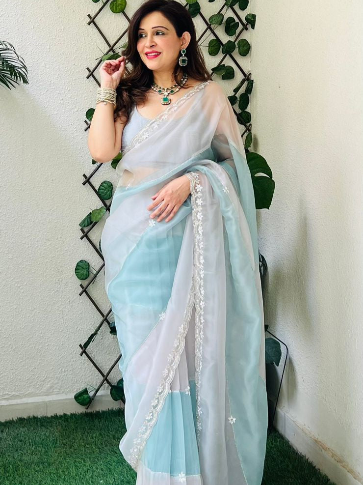 Sky Blue Semi Saree