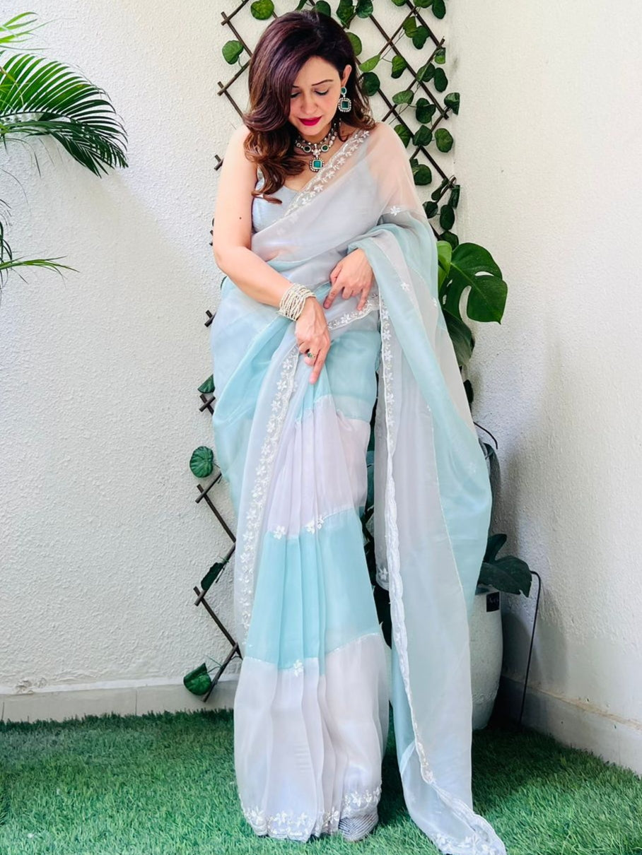 Sky Blue Semi Saree