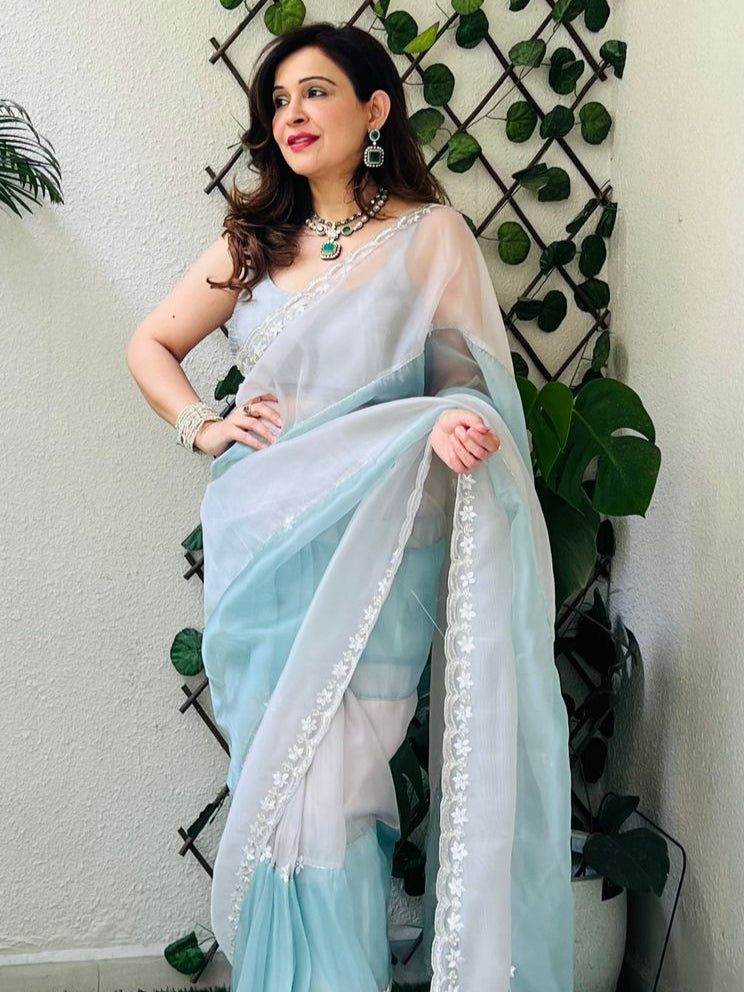 Sky Blue Semi Saree