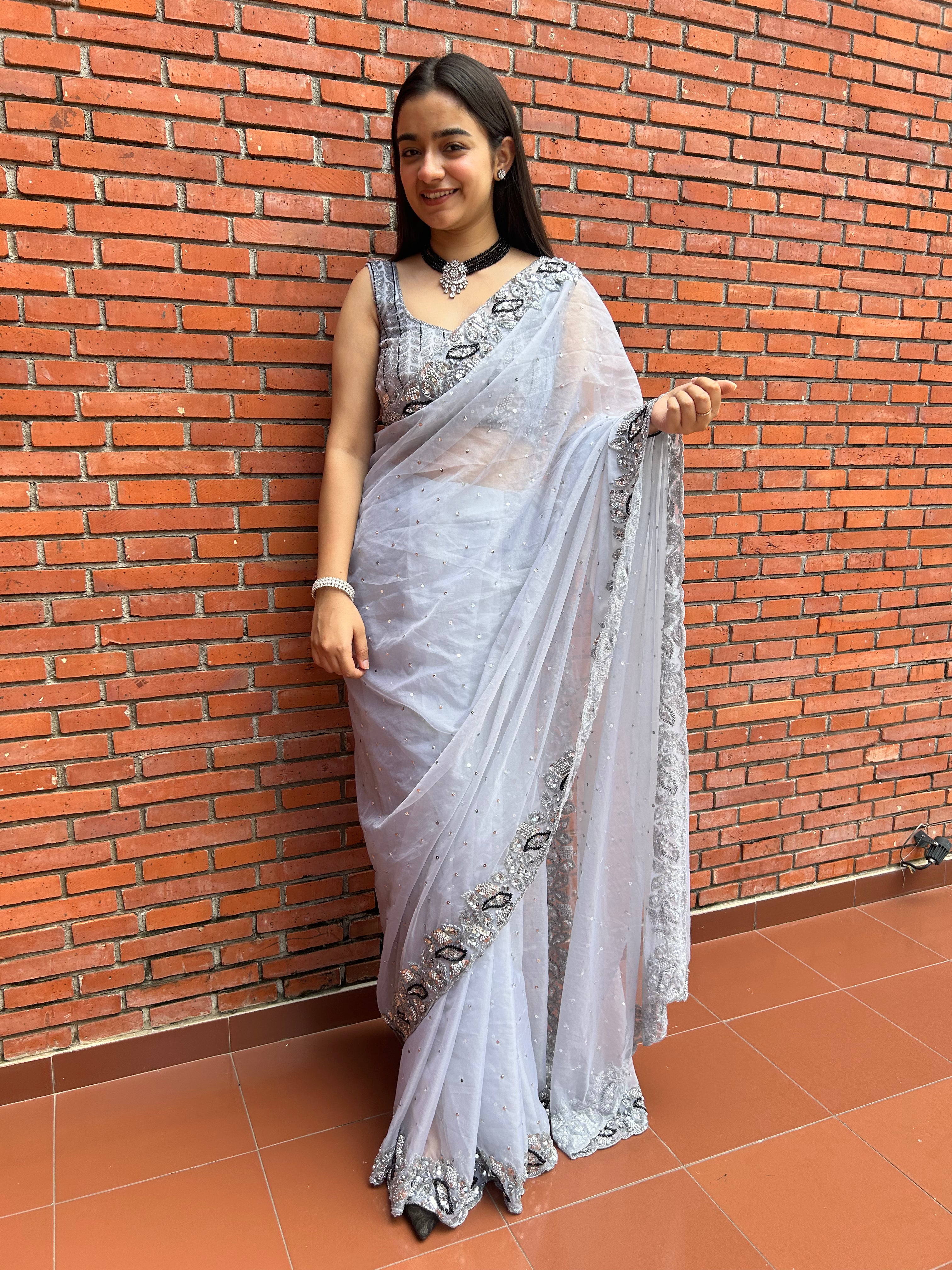 Isabella grey saree