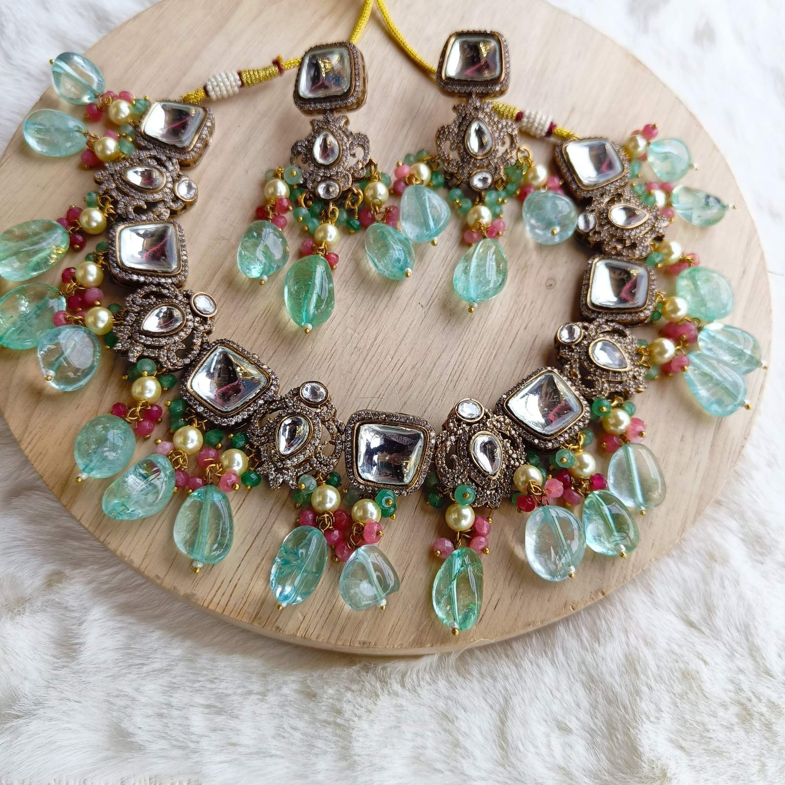 Nayaab zora polki Neckpiece-mint Green