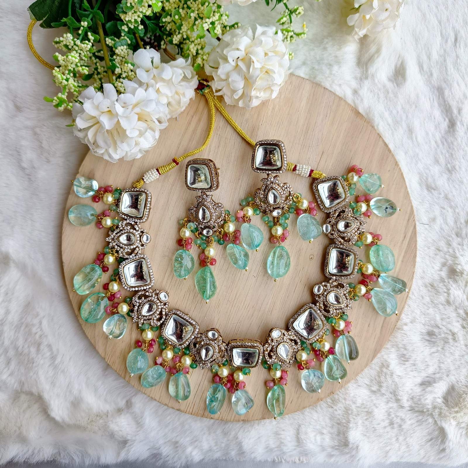 Nayaab zora polki Neckpiece-mint Green