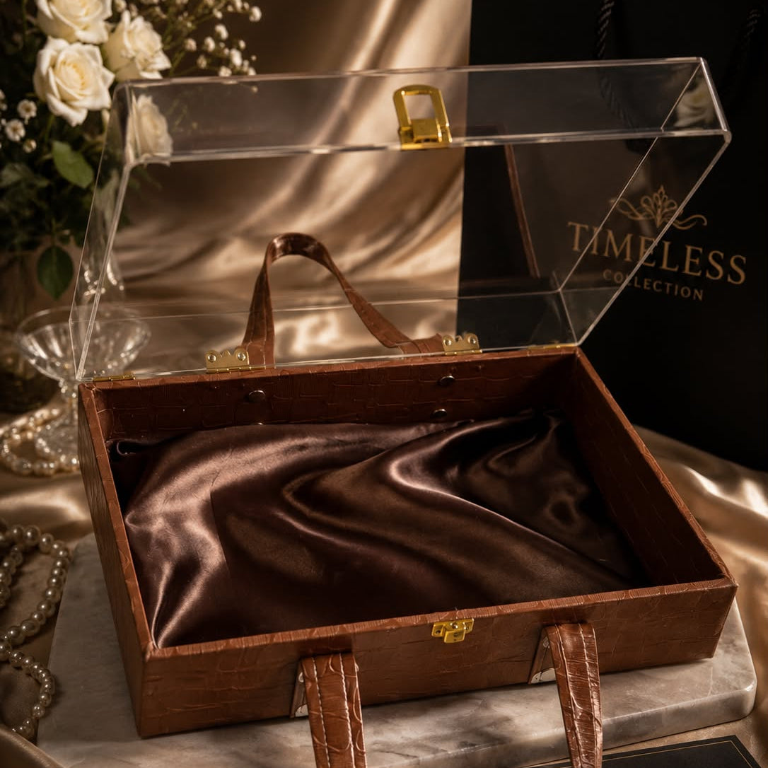 Elegant Croco-Textured Gifting Trunk with Clear Lid