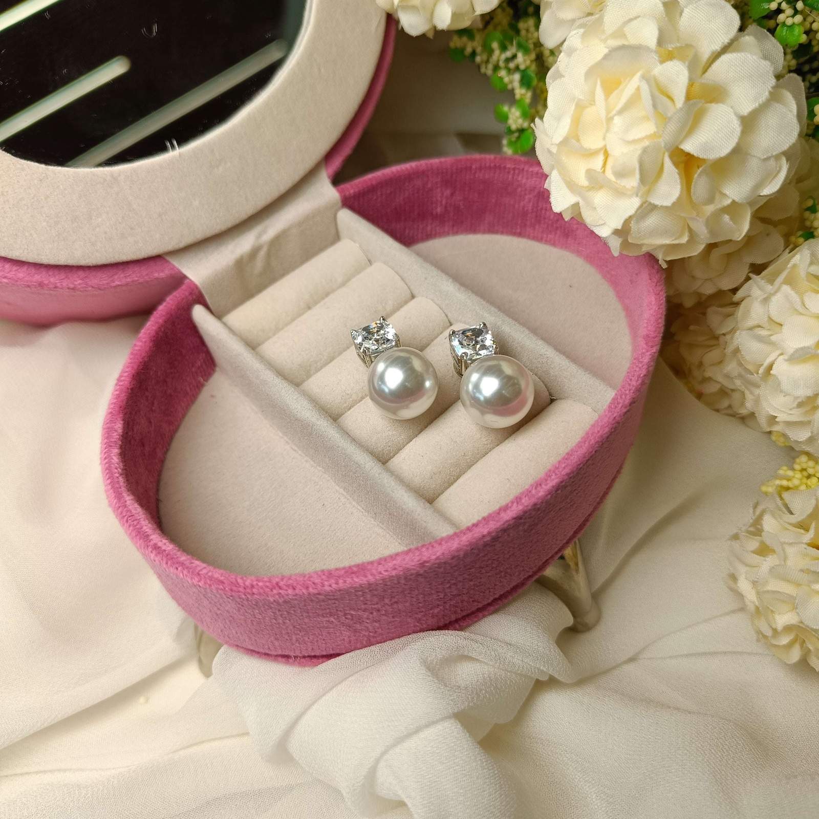 Ad Jiya pearl studs Velvet box by Shweta