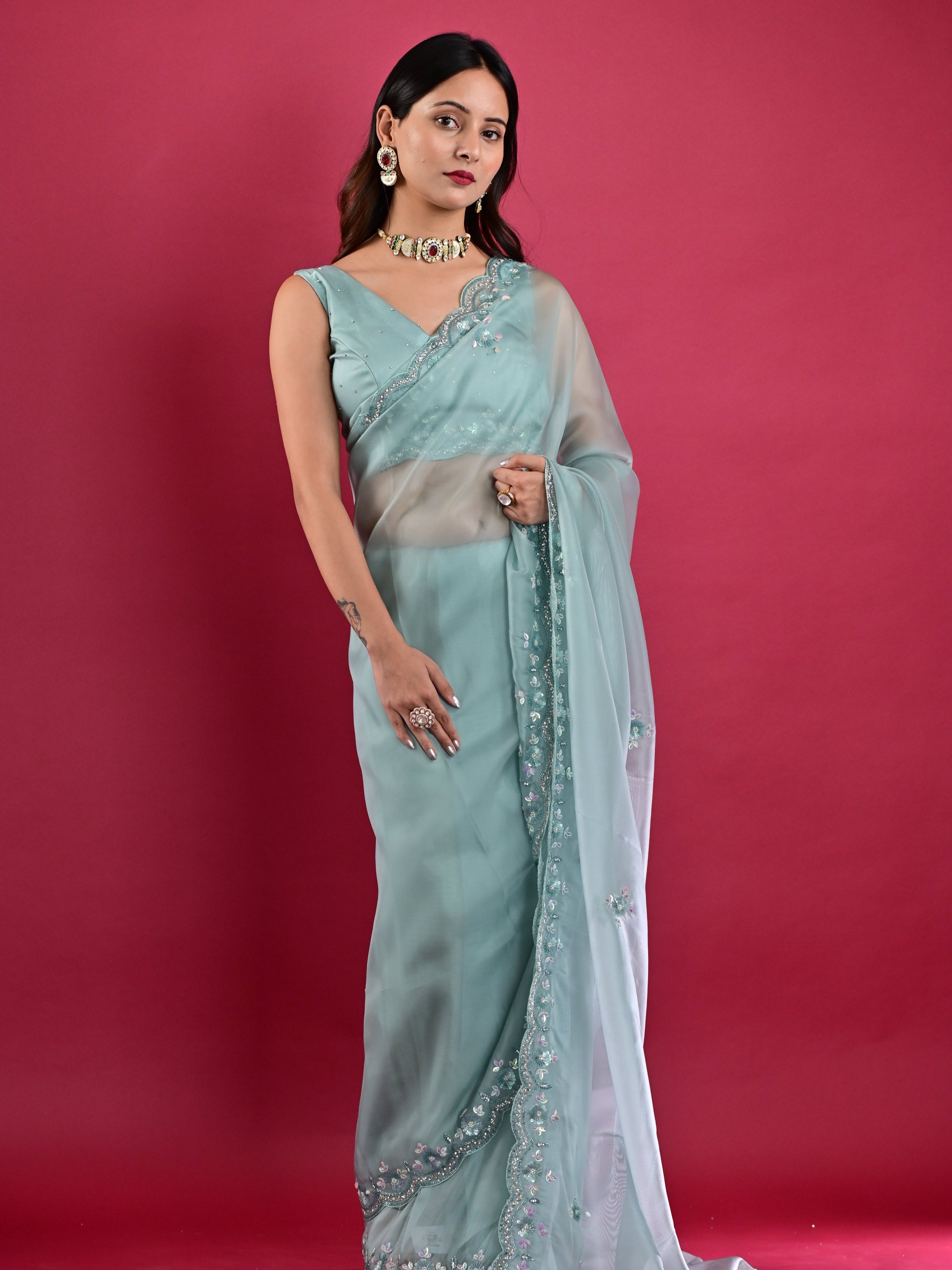 Mint Organza Saree