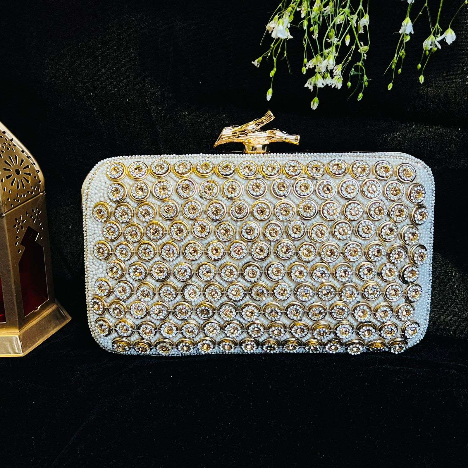 vs pearl gold clutch velvet box by shweta