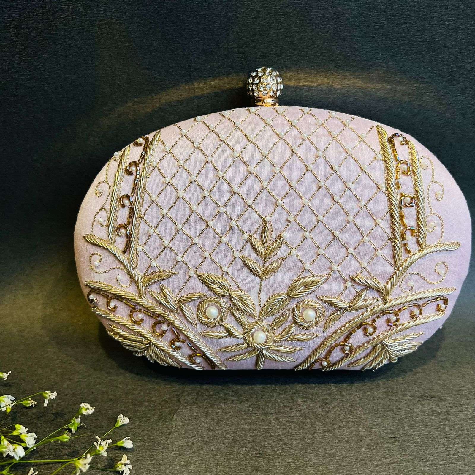 vs handwork clutch velvet box by shweta