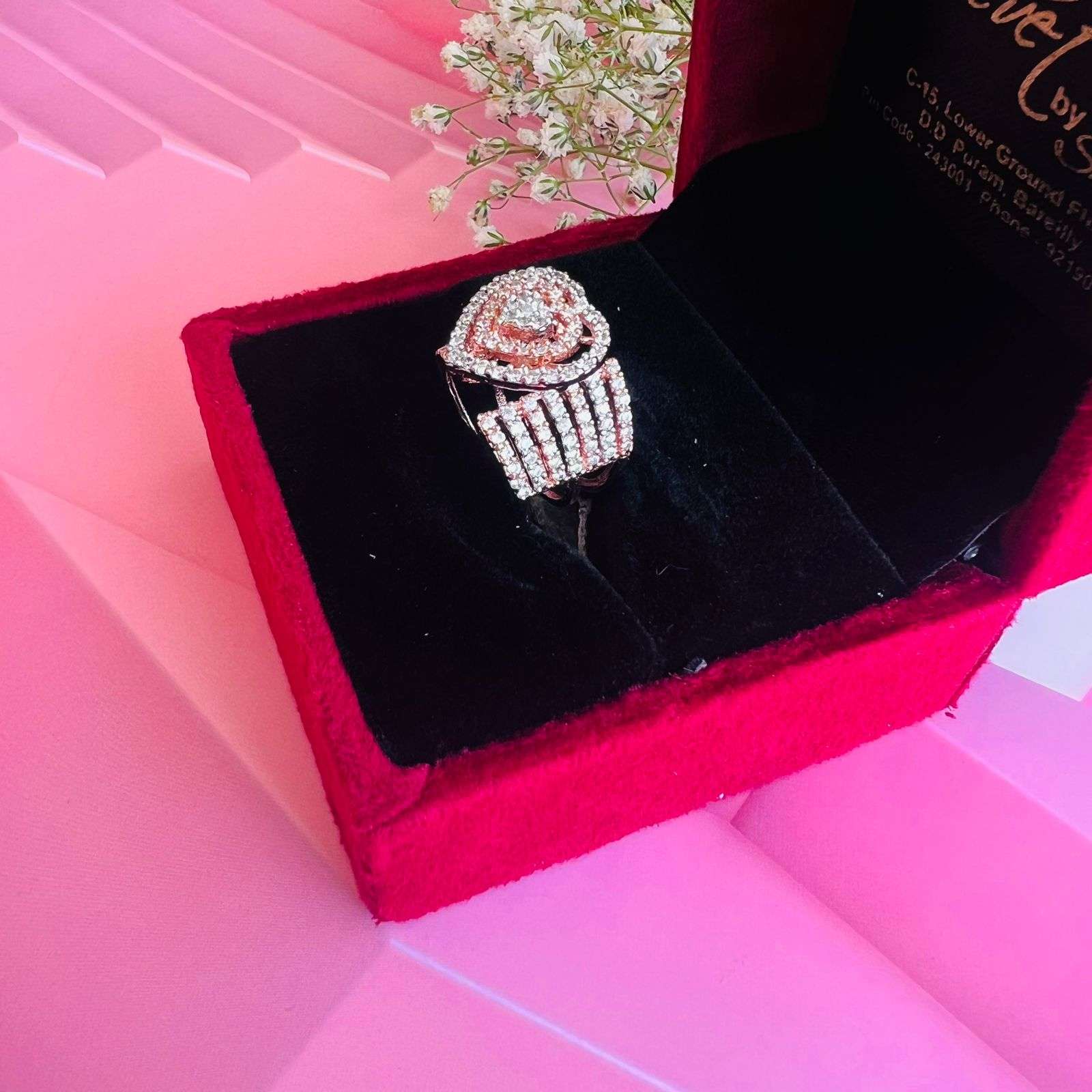 vs sterling silver cocktail heart ring velvet box by shweta