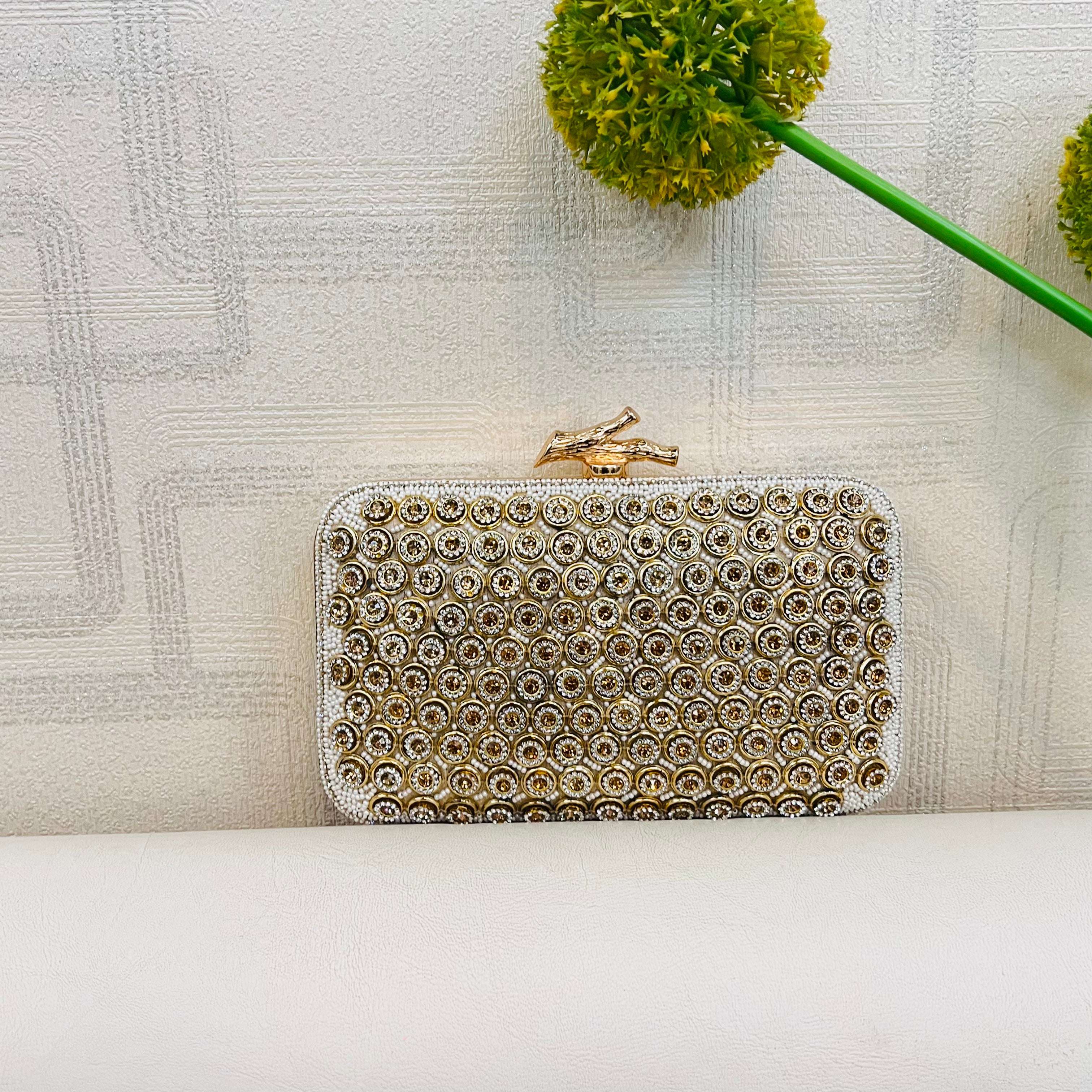 vs pearl gold clutch velvet box by shweta